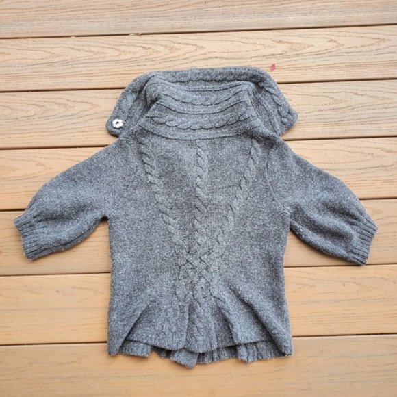 Express Gray Peplum Cardigan Snap Button Sweater Cozy Warm Neutral Preppy Boho S - Picture 2 of 10